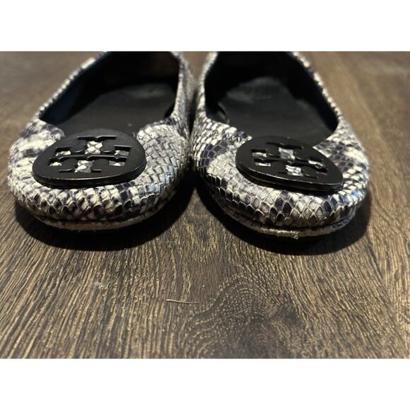 Tory Burch Python Snake Ballerina Ballet Flat Women Shoes Sz 6.5 Black Logo - Picture 2 of 12